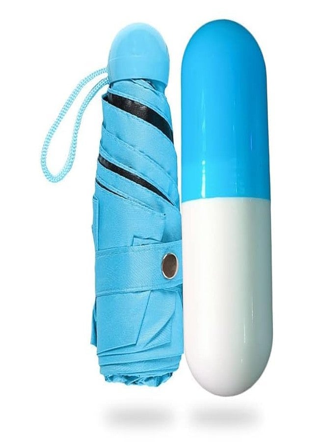 Pamidhar Foldable Mini Cute and Small Capsule Design Umbrella with Capsule Case 5 Folding Compact Pocket Portable & Lightweight Umbrella(Multicolor) (Pack of 1) (Blue) - Image 1
